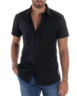 Camicia Maniche Corte Basic Collo Francese CC1217A