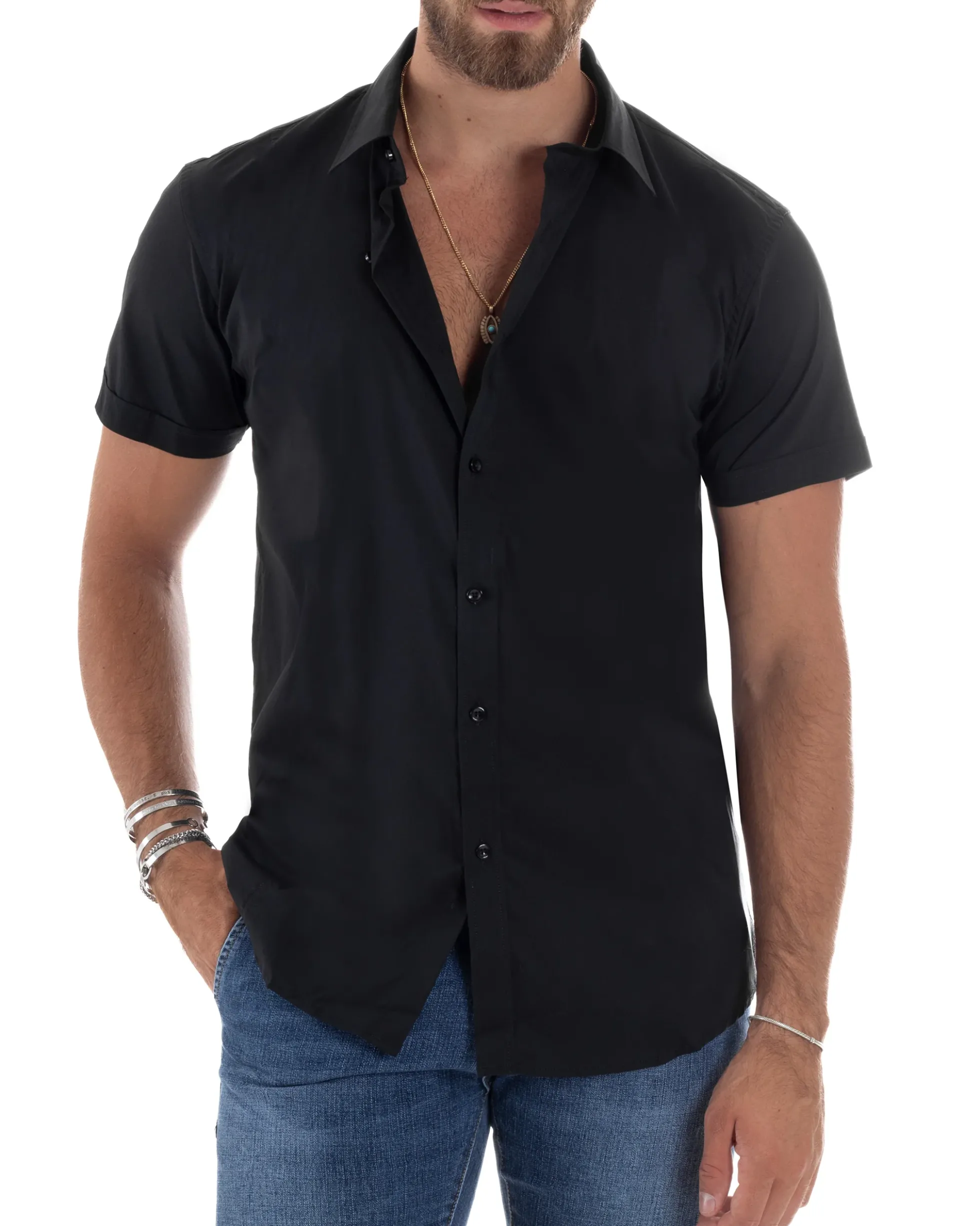 Camicia Maniche Corte Basic Collo Francese CC1217A