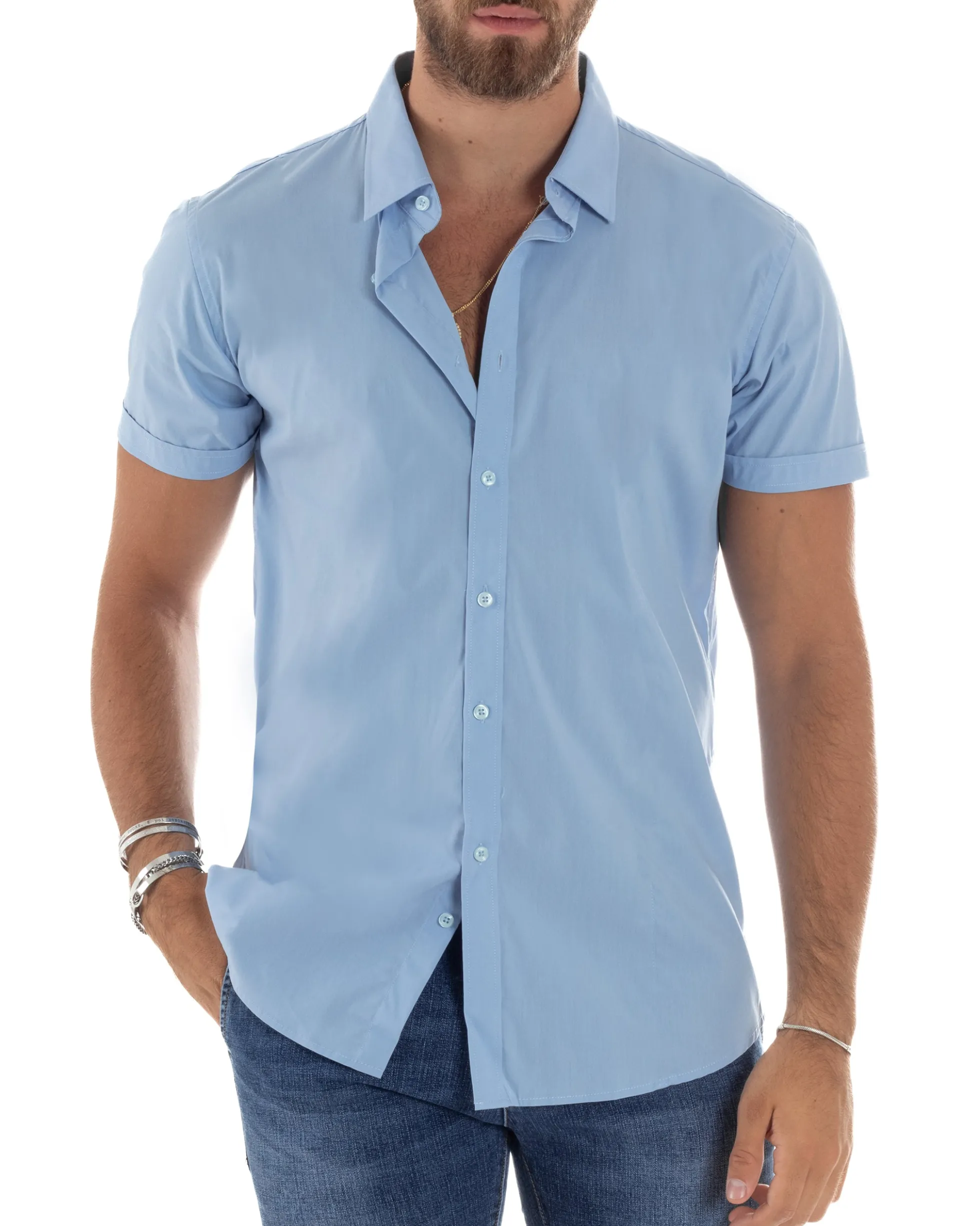 Camicia Maniche Corte Basic Collo Francese CC1218A