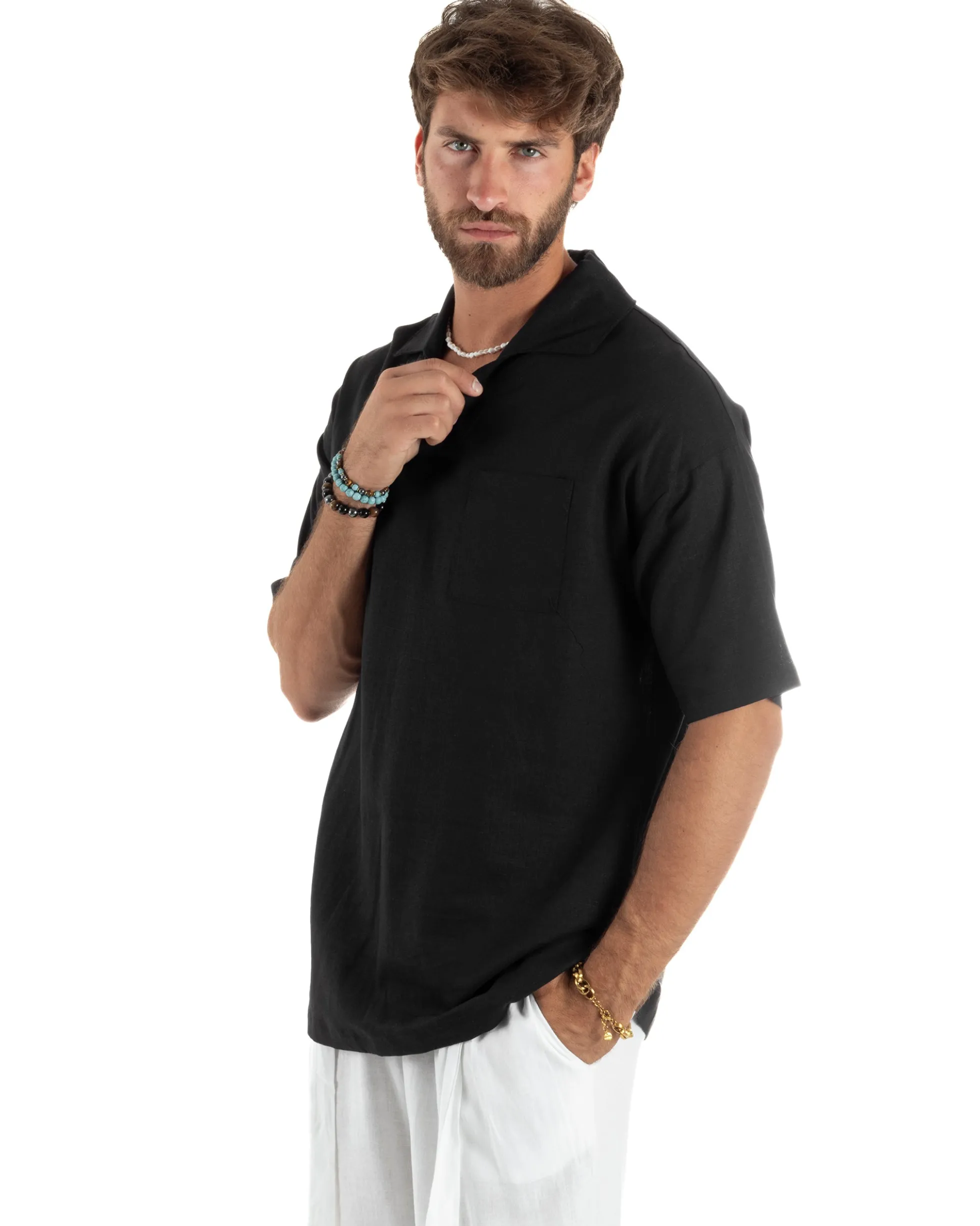 Camicia Maniche Corte Lino Relaxed Fit CC1227A