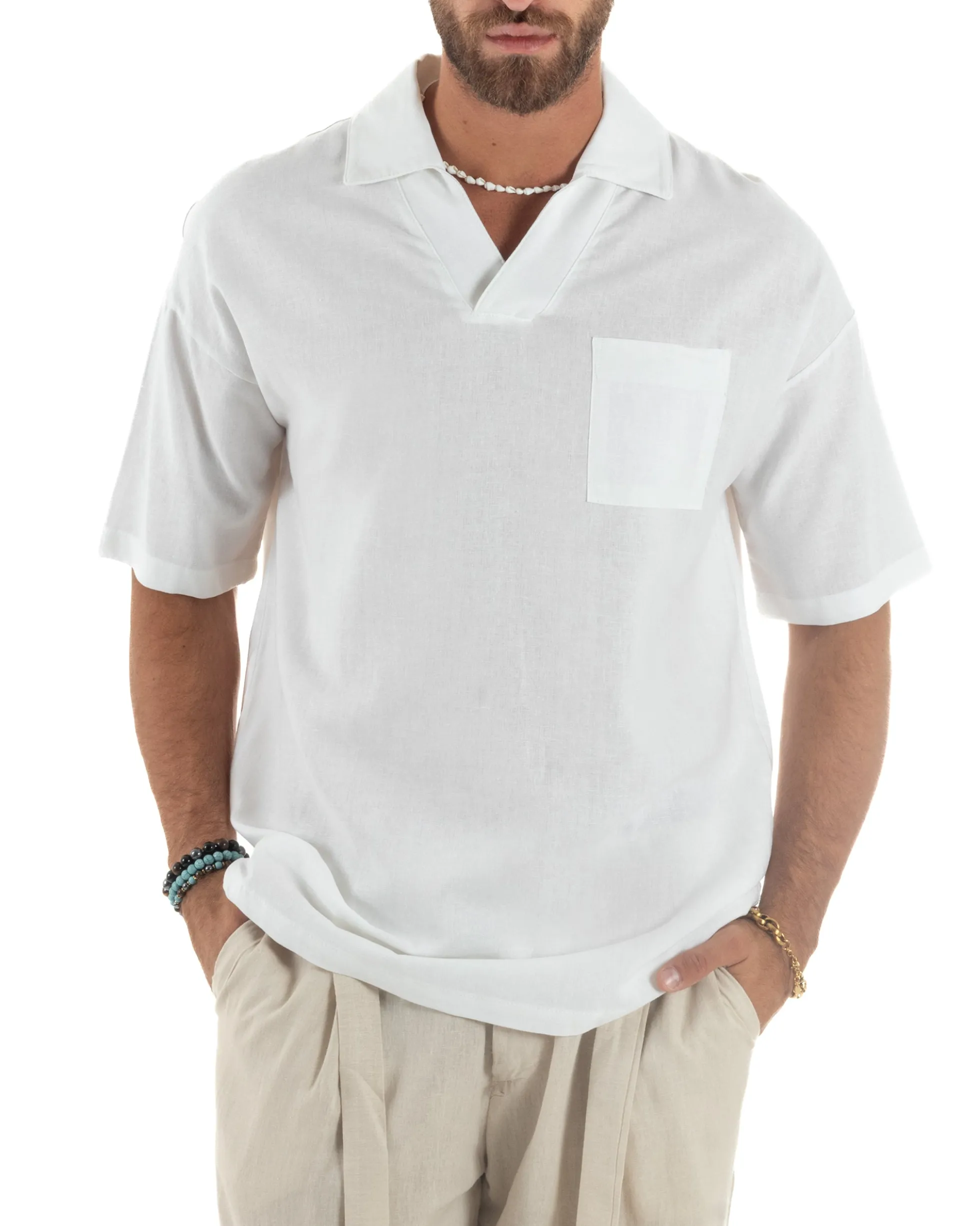 Camicia Maniche Corte Lino Relaxed Fit CC1225A