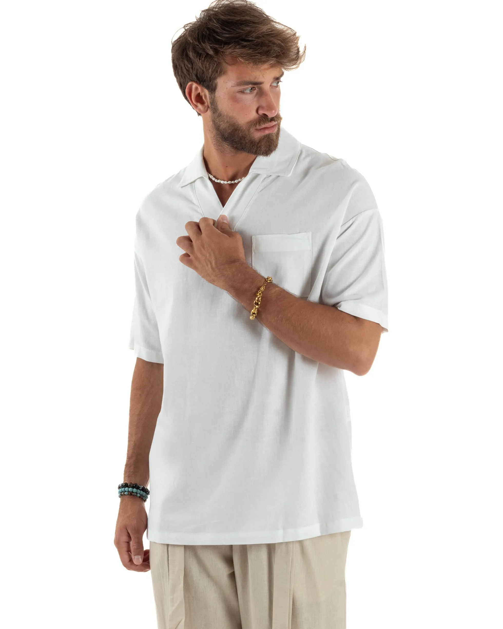 Camicia Maniche Corte Lino Relaxed Fit CC1225A