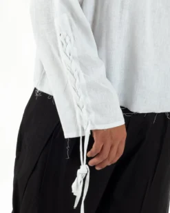 Camicia uomo casacca girocollo crop lino over fit taglio vivo bianco GIOSAL-C3098A