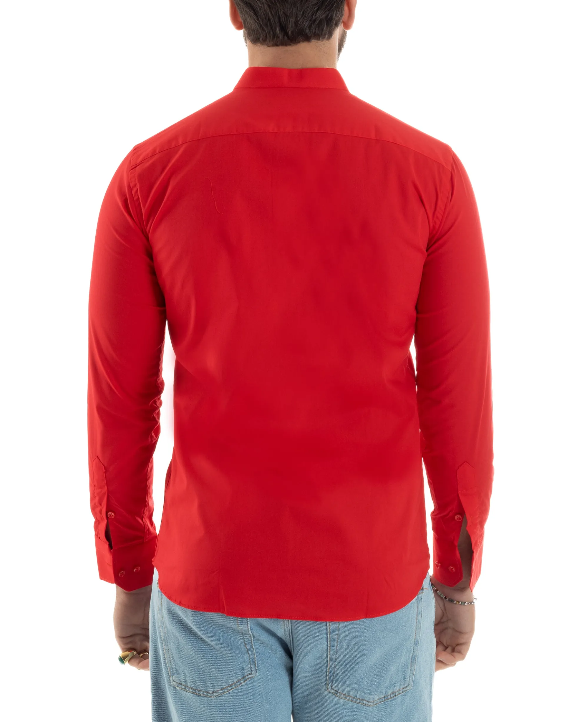 Camicia Uomo Collo Coreano Cotone Basic Sartoriale Slim Fit Rosso C2929A
