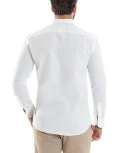 Camicia Uomo Collo Coreano Cotone Basic Sartoriale Slim Fit Bianco C2934A