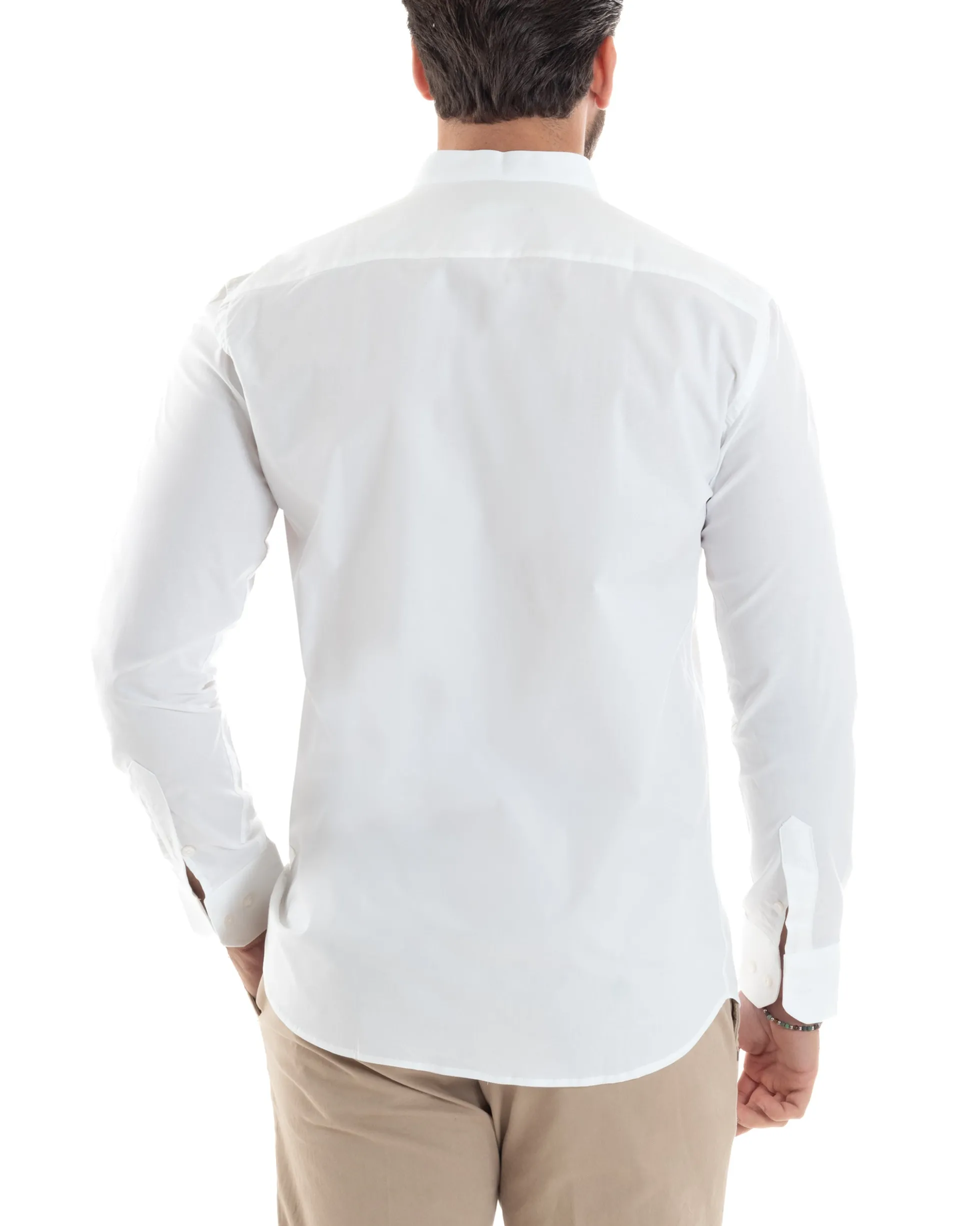 Camicia Uomo Collo Coreano Cotone Basic Sartoriale Slim Fit Bianco C2934A