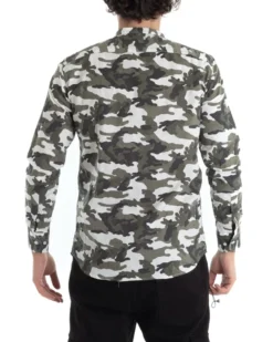 Camicia Uomo Collo Coreano Manica Lunga Cotone Fantasia Militare GIOSAL-C2442A
