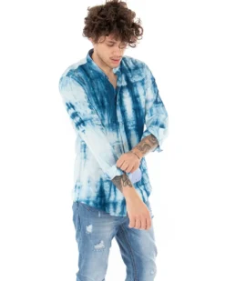 Camicia Uomo Collo Coreano Manica Lunga Morbida Fantasia Tie Dye Sfumata GIOSAL-C2353A