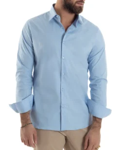 Camicia Uomo Con Colletto Francese Cotone Basic Sartoriale Slim Fit Celeste C2949A