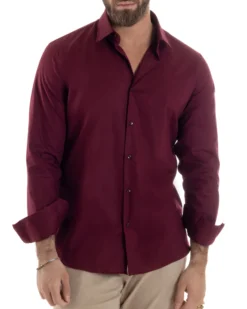 Camicia Uomo Con Colletto Francese Cotone Basic Sartoriale Slim Fit Bordeaux C2945A
