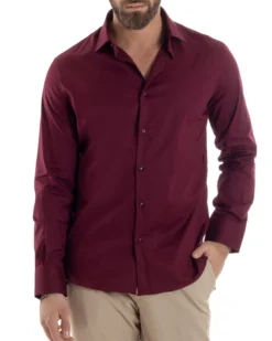 Camicia Uomo Con Colletto Francese Cotone Basic Sartoriale Slim Fit Bordeaux C2945A