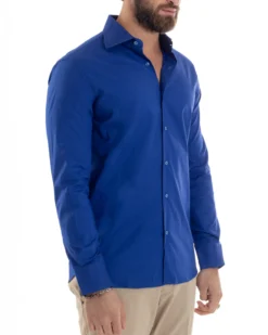 Camicia Uomo Con Colletto Francese Cotone Basic Sartoriale Slim Fit Blu Royal C2950A