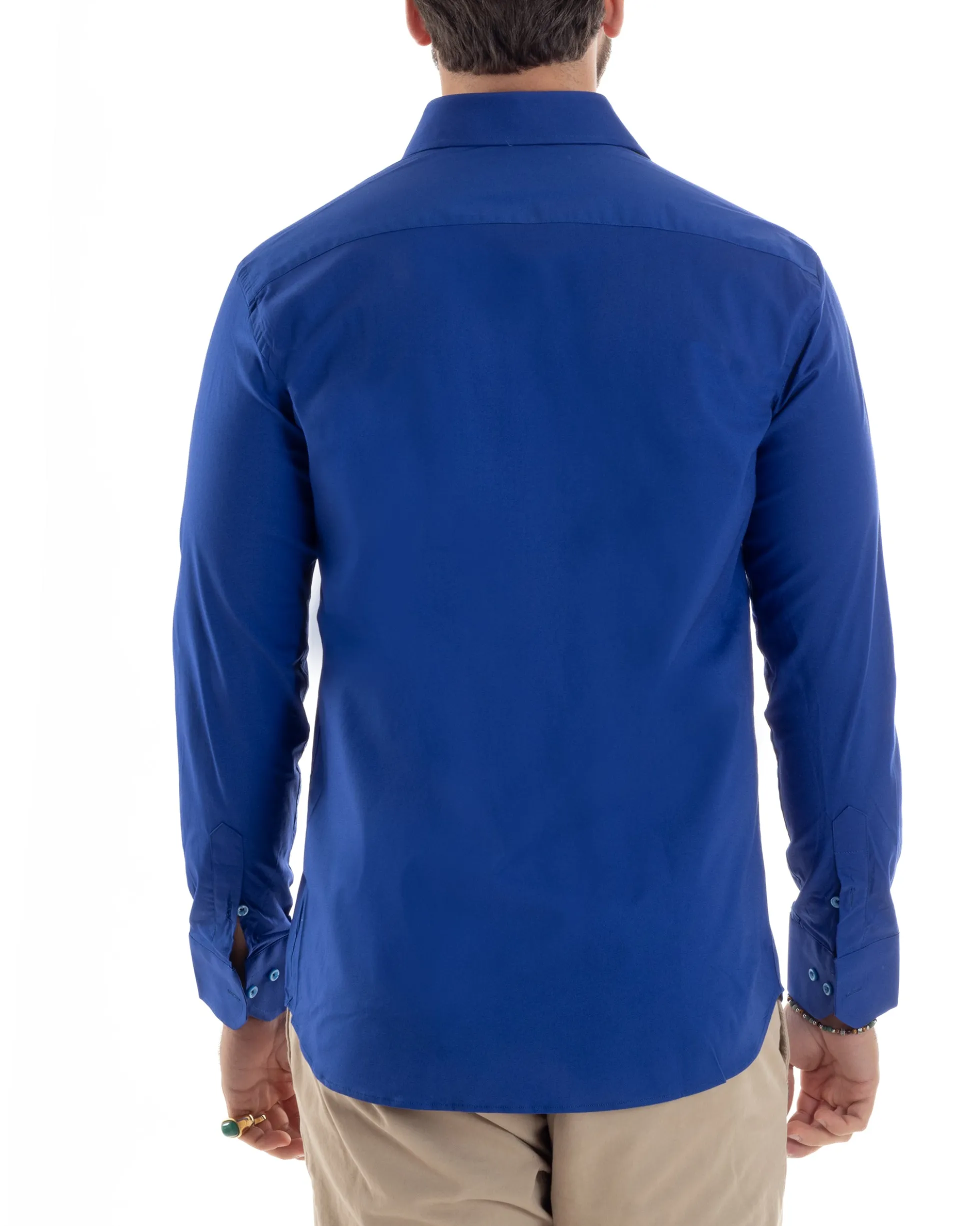 Camicia Uomo Con Colletto Francese Cotone Basic Sartoriale Slim Fit Blu Royal C2950A