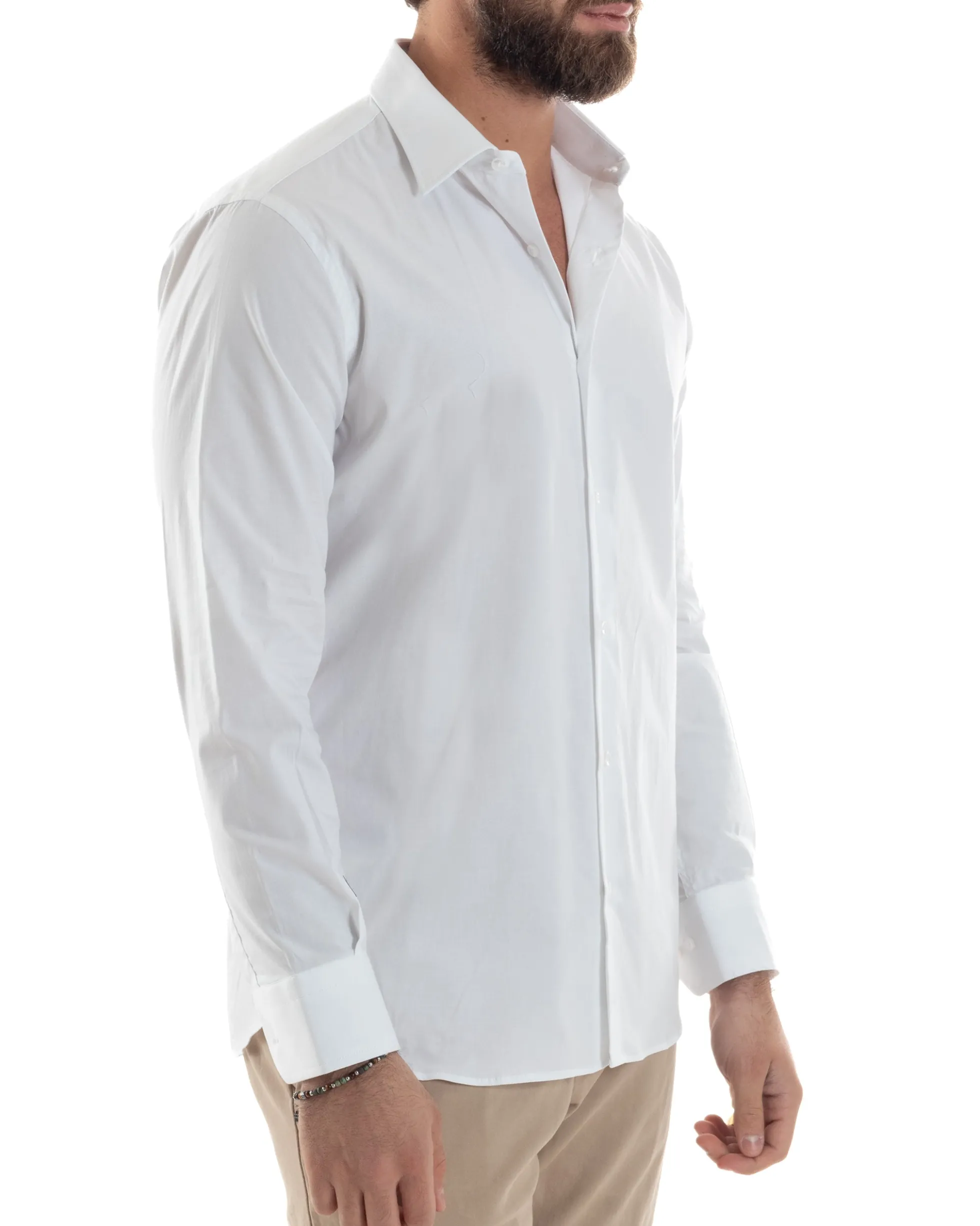 Camicia Uomo Con Colletto Francese Cotone Basic Sartoriale Slim Fit Bianco C2944A