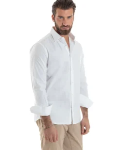 Camicia Uomo Con Colletto Francese Cotone Basic Sartoriale Slim Fit Bianco C2944A