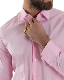 Camicia Uomo Con Colletto Francese Cotone Basic Sartoriale Slim Fit Rosa C2943A