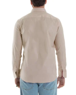 Camicia Uomo Con Colletto Francese Cotone Basic Sartoriale Slim Fit Beige C2947A