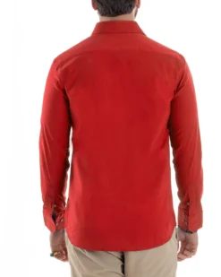 Camicia Uomo Con Colletto Francese Cotone Basic Sartoriale Slim Fit Rosso C2940A