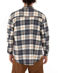 Camicia Uomo Con Colletto Giacca Camicione Manica Lunga Fantasia Quadri Blu GIOSAL-C2303A