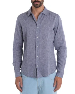Camicia Uomo Con Colletto Maniche Lunghe Lino Tinta Unita Morbida Comoda GIOSAL-C2446A