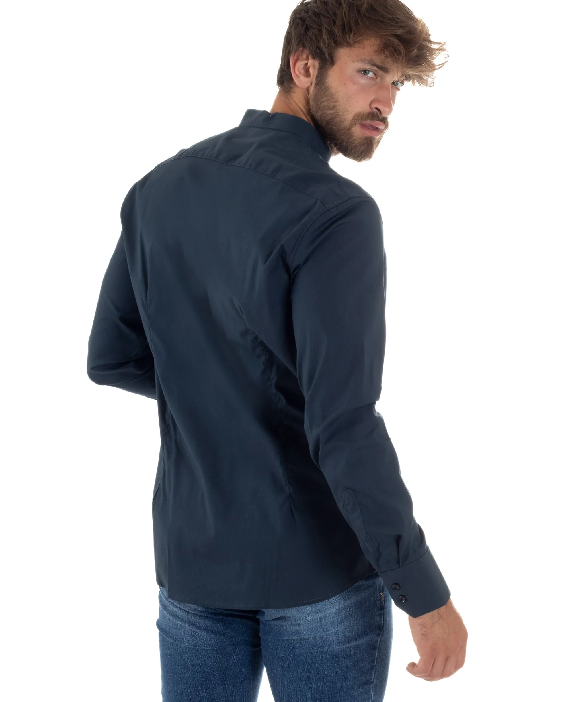 Camicia Uomo Coreana Basic Slim Fit Blu C2989A