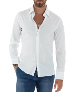 Camicia uomo cotone collo francese basic slim fit bianco GIOSAL-C2976A
