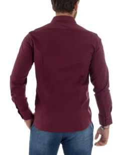 Camicia Uomo Cotone Collo Francese Basic Slim Fit Bordeaux C2979A
