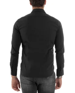 Camicia Uomo Cotone Collo Francese Basic Slim Fit Nero C2980A