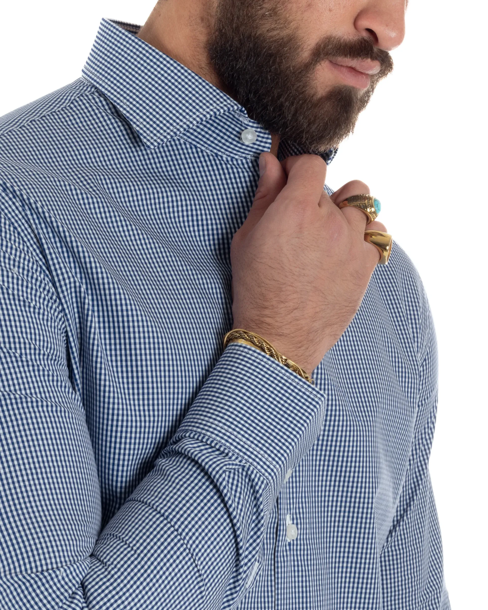 Camicia uomo cotone collo francese slim fit quadretti blu GIOSAL-C3070A