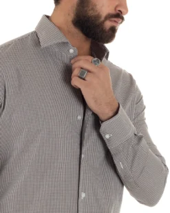 Camicia uomo cotone collo francese slim fit quadretti marrone GIOSAL-C3069A