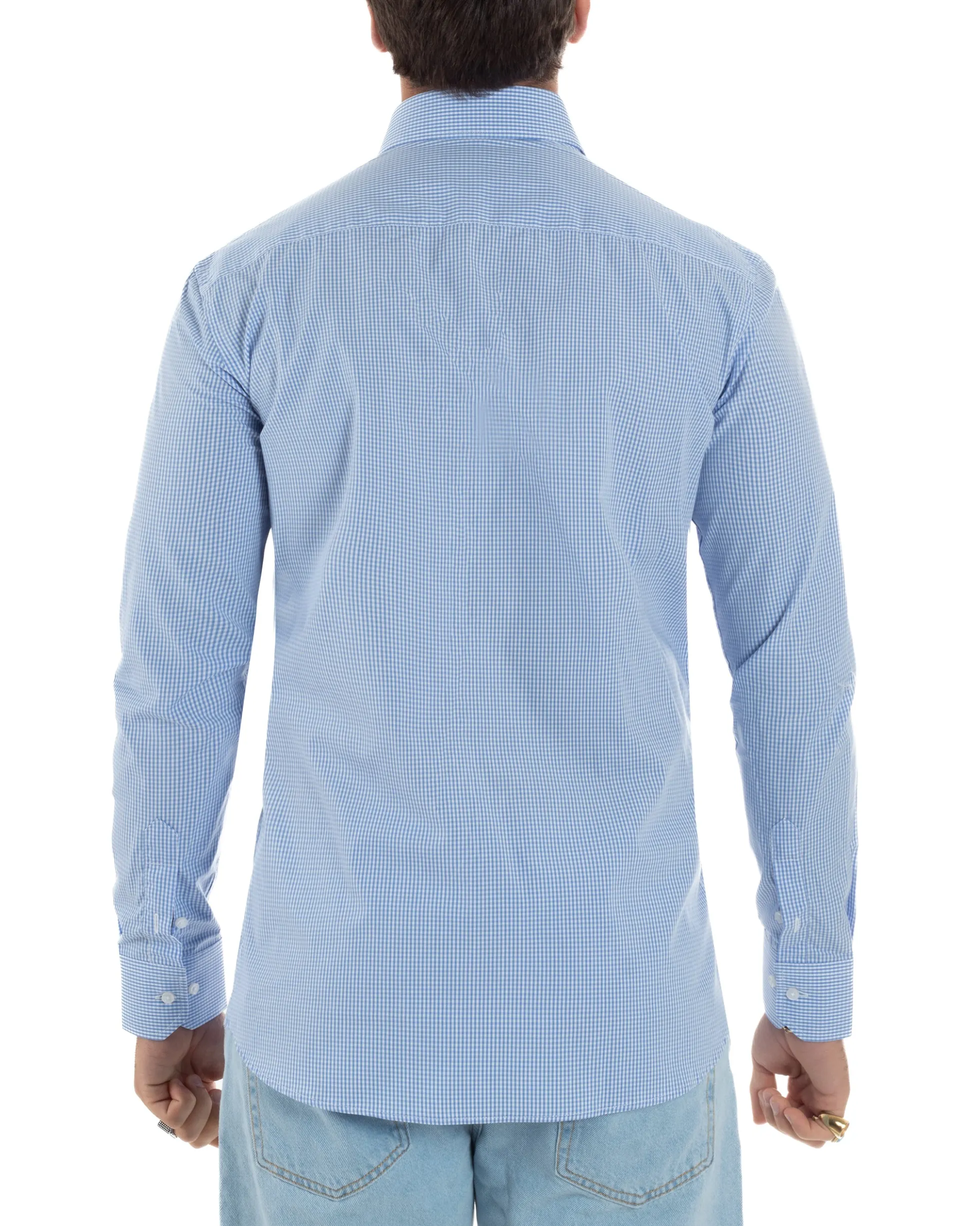 Camicia uomo cotone collo francese slim fit quadretti celeste GIOSAL-C3072A