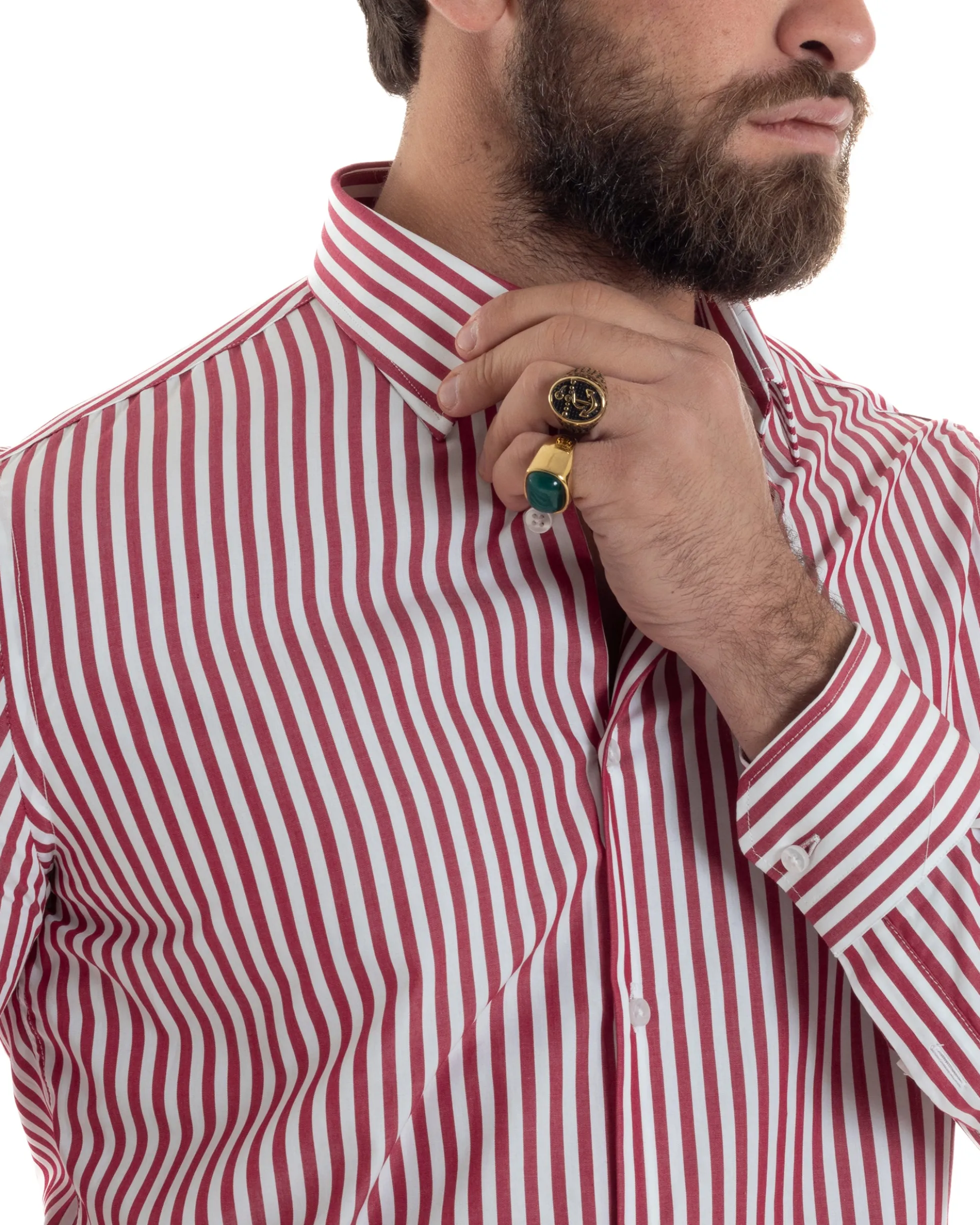 Camicia uomo cotone collo francese slim fit righe bastoncino medio rosso GIOSAL-C2917A