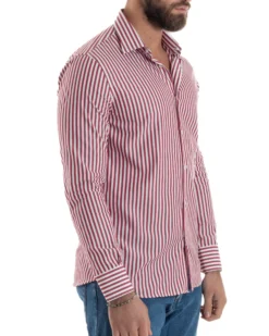 Camicia uomo cotone collo francese slim fit righe bastoncino medio rosso GIOSAL-C2917A
