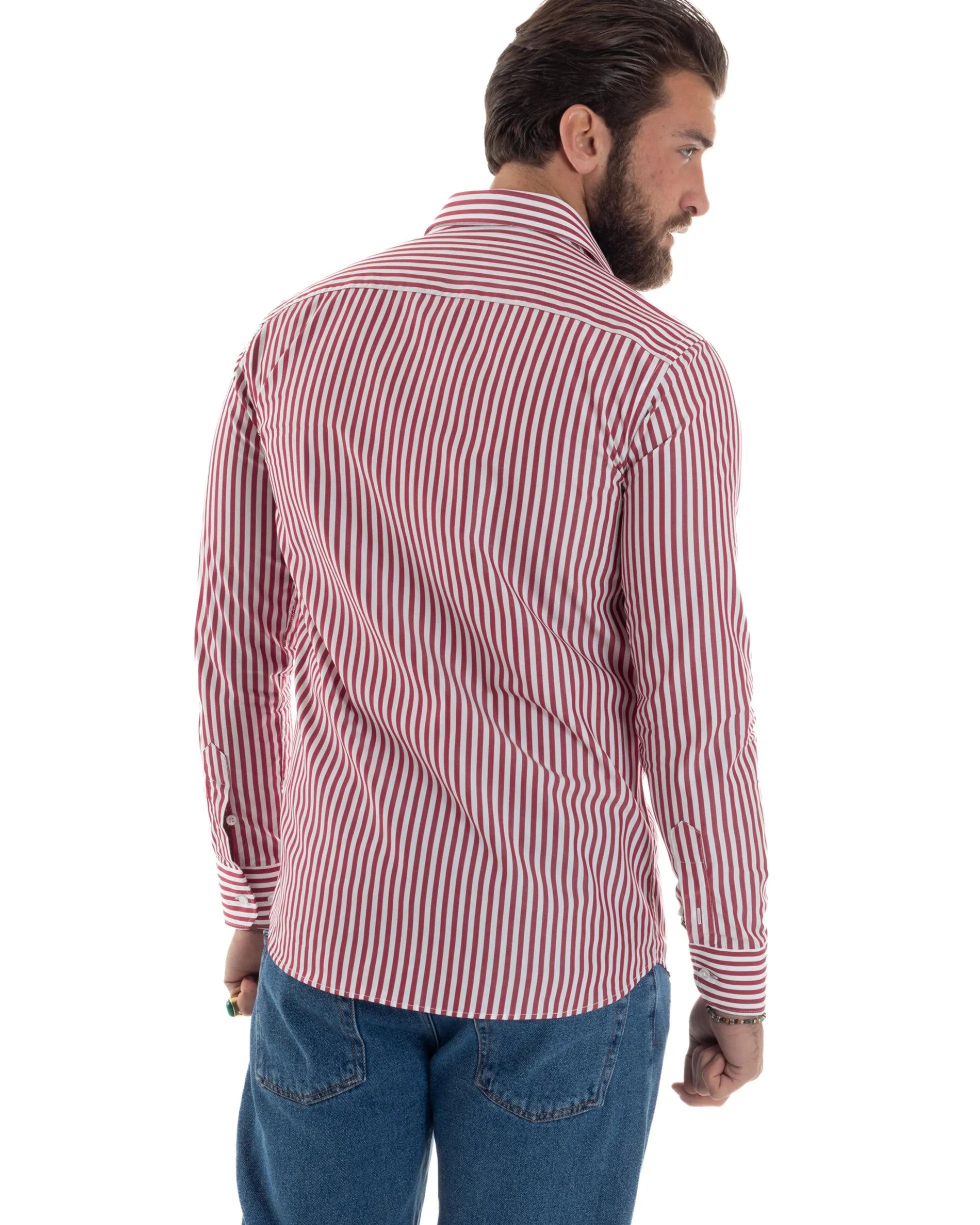 Camicia uomo cotone collo francese slim fit righe bastoncino medio rosso GIOSAL-C2917A