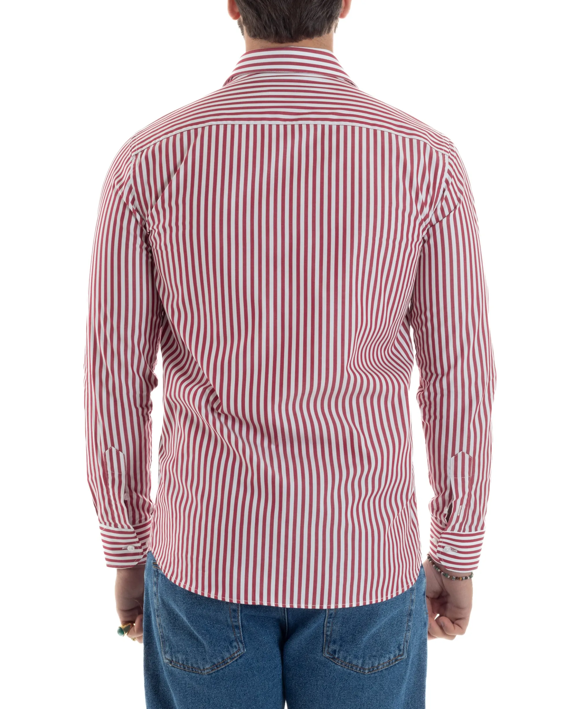Camicia uomo cotone collo francese slim fit righe bastoncino medio rosso GIOSAL-C2917A