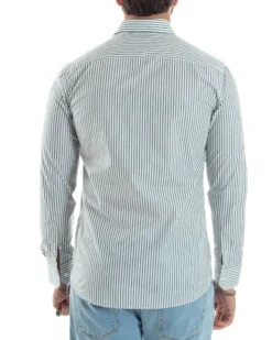 Camicia uomo cotone slim fit collo francese righe bastoncino sottile verde GIOSAL-C2911A
