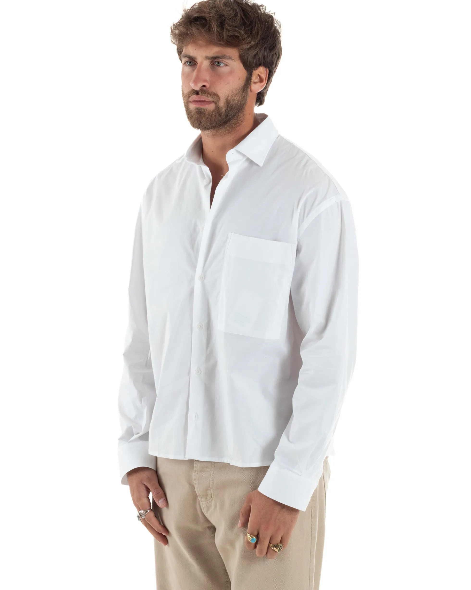 Camicia Uomo Crop Cotone Boxy Fit Bianco C2966A