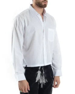 Camicia Uomo Cropped Maniche Lunghe Taschino Boxy Fit Bianco C2822A