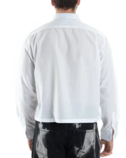 Camicia Uomo Cropped Maniche Lunghe Taschino Boxy Fit Bianco C2822A