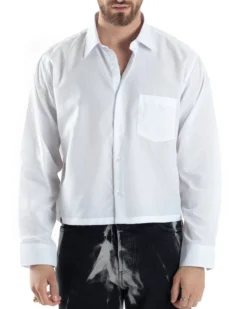 Camicia Uomo Cropped Maniche Lunghe Taschino Boxy Fit Bianco C2822A
