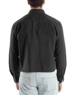 Camicia Uomo Cropped Maniche Lunghe Taschino Boxy Fit Piombo C2827A