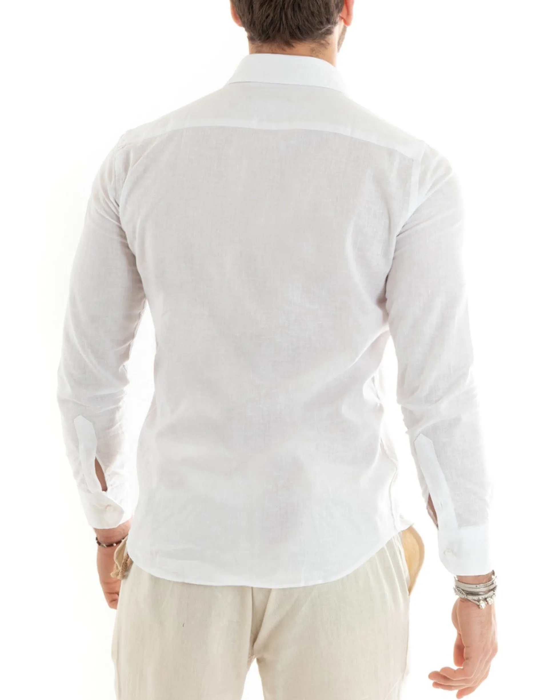 Camicia uomo lino collo francese sartoriale casual bianco GIOSAL-C2711A