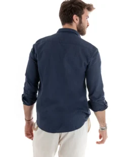 Camicia Uomo Lino Collo Francese Sartoriale Blu C2712A