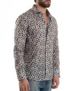 Camicia Uomo Maniche Lunghe Collo Francese Con Colletto Slim Fit Multicolore Fantasia Floreale GIOSAL-C2845A