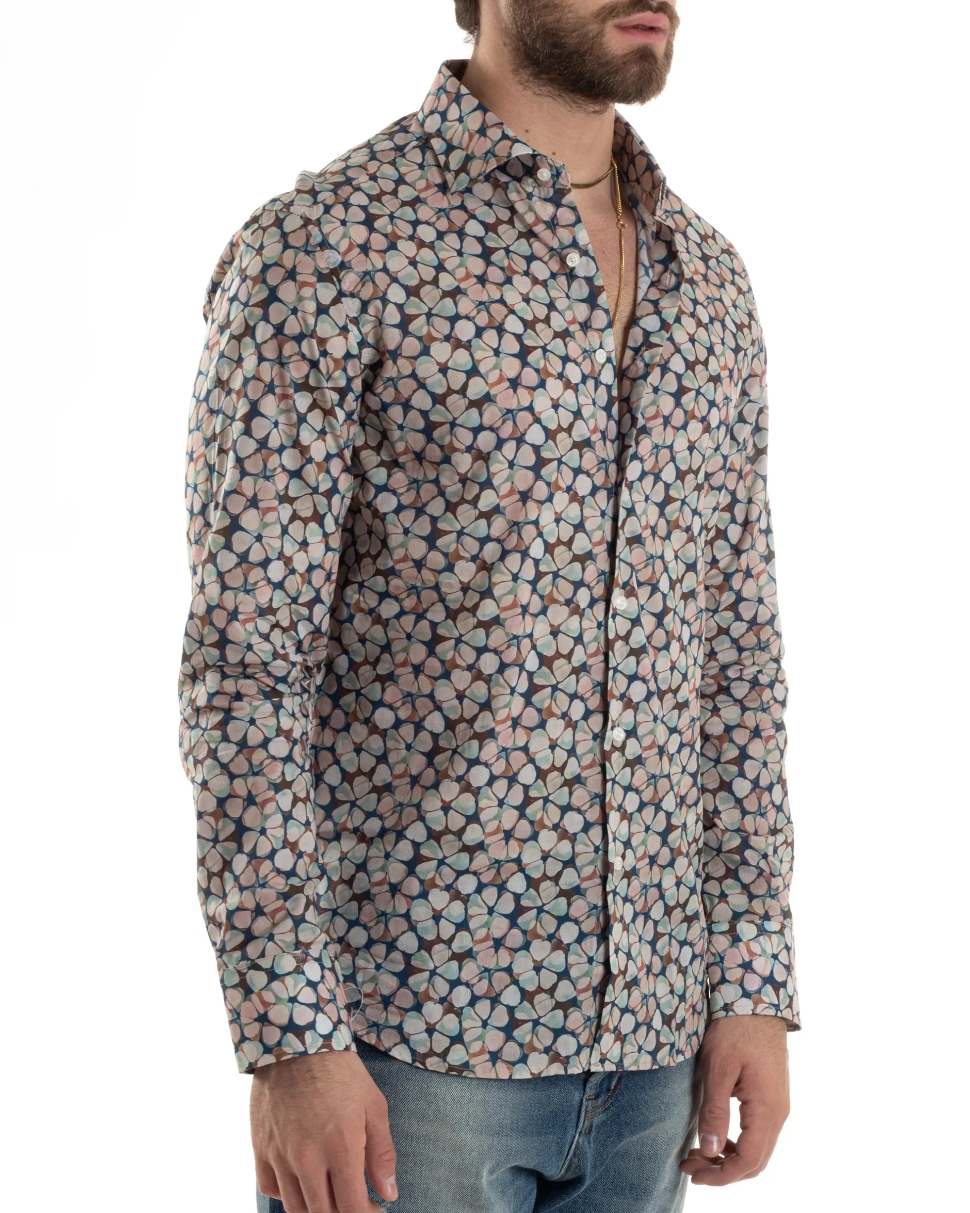Camicia Uomo Maniche Lunghe Collo Francese Con Colletto Slim Fit Multicolore Fantasia Floreale GIOSAL-C2845A