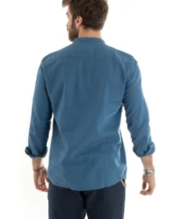 Camicia Uomo Serafino Casacca Maniche Lunghe Lino Tinta Unita Sartoriale Avio GIOSAL-C2809A