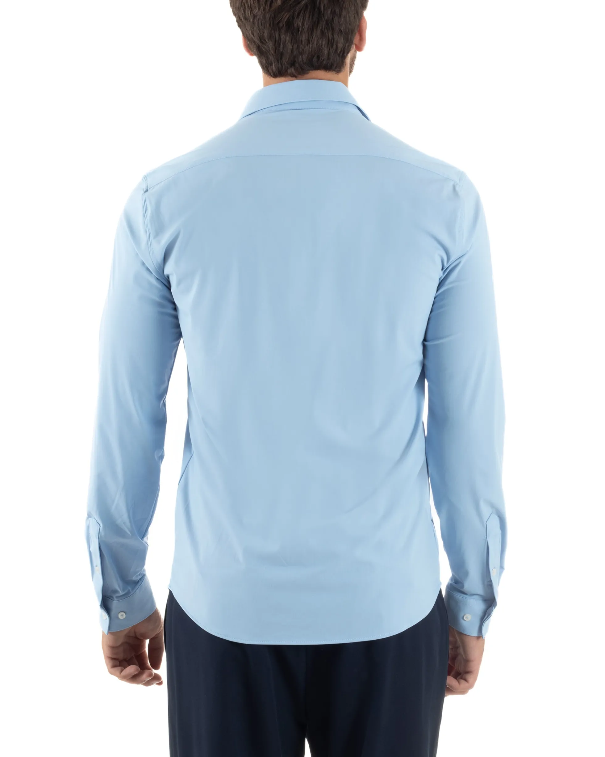 Camicia Uomo Tessuto No Stiro Basic Colletto Semi-Francese Slim Fit Morbida Celeste C2992A