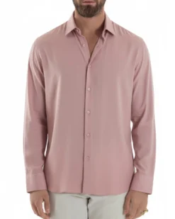 Camicia uomo viscosa morbida collo francese sartoriale relaxed fit rosa GIOSAL-C3065A