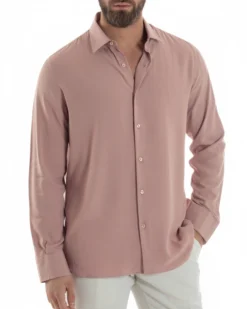 Camicia uomo viscosa morbida collo francese sartoriale relaxed fit rosa GIOSAL-C3065A