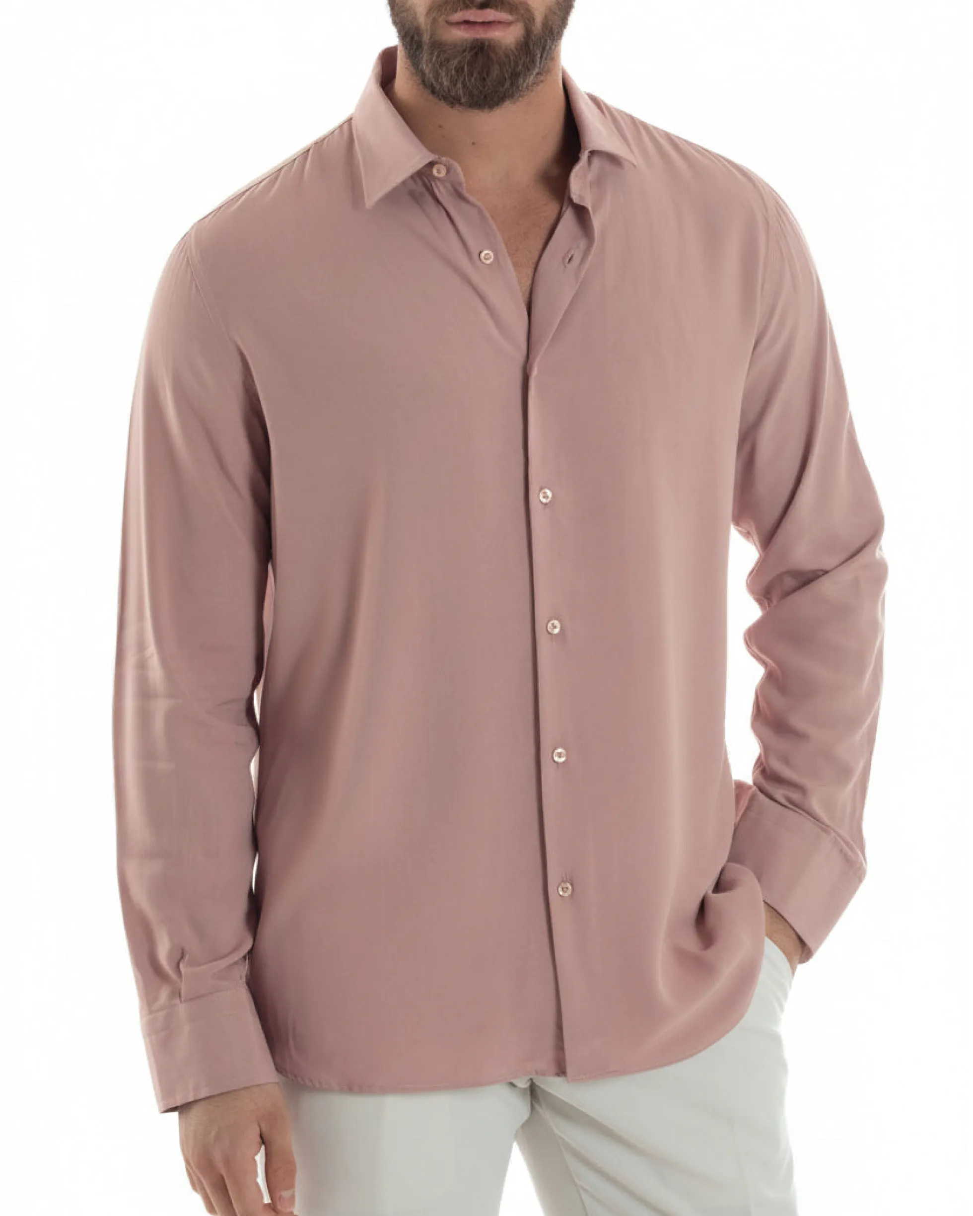 Camicia uomo viscosa morbida collo francese sartoriale relaxed fit rosa GIOSAL-C3065A